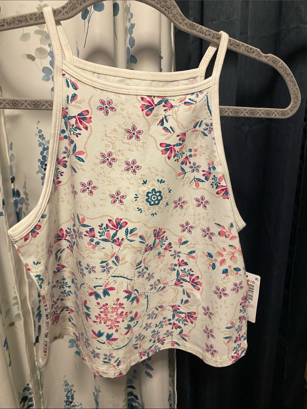 torrid Cream Floral Crop Tank with Pink & Teal Accents
